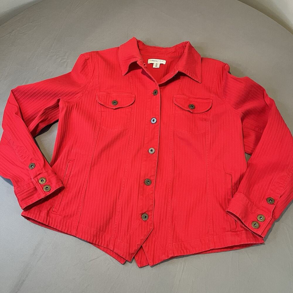 Denim Jacket Red Ribbed Women's 16 Button Front Stretch Western